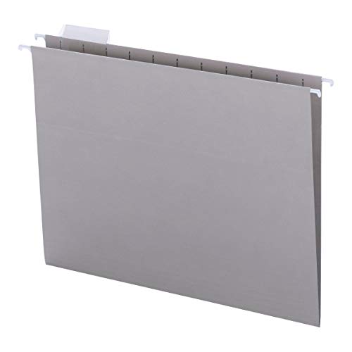 Smead Colored Hanging File Folder with Tab, 1/5-Cut Adjustable Tab, Letter Size, Gray, 25 per Box (64063)