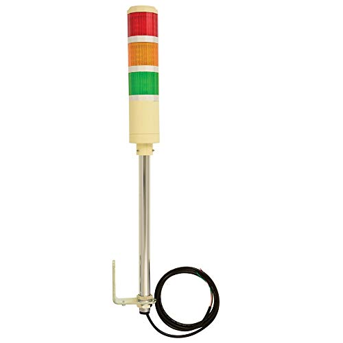 Signaworks 3 Stack Super Bright LED Tower Light, Steady & Flashing, 110 VAC, Red/Amber/Green, 12 inch Threaded Pole, Right Angle Bracket, 5 Foot Pre-Wired Leads (110V AC)