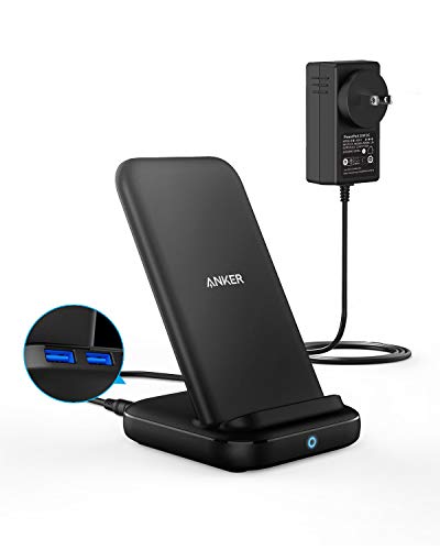Anker 3-in-1 Multi-Device Wireless Charging Station, PowerWave 10 Stand with 2 USB-A Ports, for iPhone 11, 11 Pro, XS Max, XR, XS, X, 8, 8 Plus, Galaxy S20, S10, S9, S8, 36W Power Supply Included