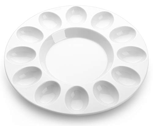 DOWAN Porcelain Deviled Egg Tray, 10 Inches Decorative Easter Egg Platter for 12 Compartments, White