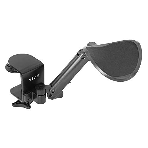 VIVO Black Universal Clamp-on Adjustable Armrest, Desk Cradle Rotating Elbow Cushion, Above Table Extension Platform Arm Support (MOUNT-ARM01)