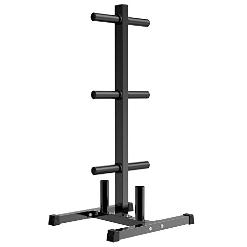 YAHEETECH 2in Weight Plate Rack Tree & 2 Barbell Bar Holders Olympic Weight Organizer Storage Stand
