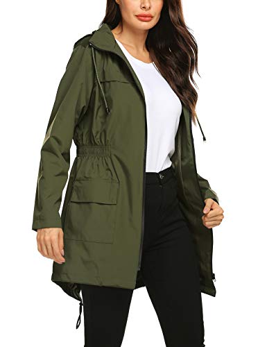 Avoogue Women Lightweight Rain Coats Rainwear for Women Trench Coat Anorak Rain Jacket Women Cute Outerwear Amry Green S