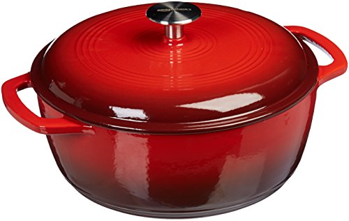 AmazonBasics Enameled Cast Iron Covered Dutch Oven, 6-Quart, Red