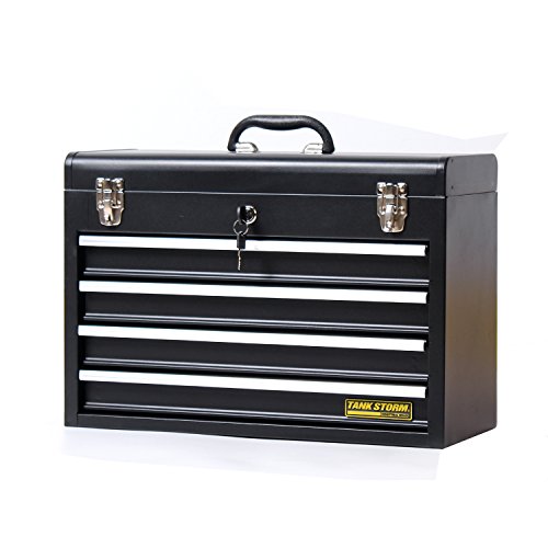 TANKSTORM Portable Steel Tool Chest with Drawers,20.6' 4-Drawer Box Storage Organizer Cabinet Metal Toolbox with Ball Bearing Slides, Black(X4)