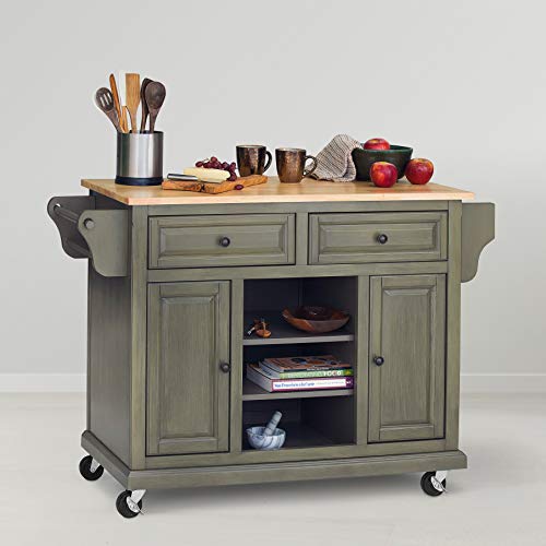 Glenwillow Home Kitchen Cart in Antique Earth Green/Grey with Wood Top