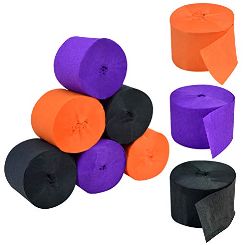 Crepe Paper Streamers for Halloween, Jerbro 738 Ft Black Orange Purple Crepe Paper Roll Halloween Party Room Wall Decor, 9 Rolls