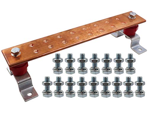 LBY .24'x 1.97'x 11.8' Wall Mounted Copper Ground Bar Kit, with 16 Terminal Positions,Copper Grounding Busbar Bar Kit- CNBST 2011/65/EU(RoHS) and Its Amendment Directives