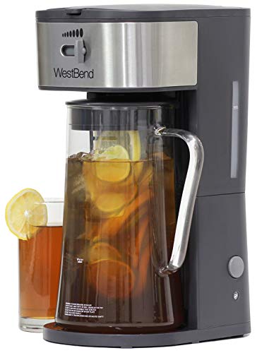 West Bend Fresh Iced Tea and Coffee Maker Includes an Infusion Tube to Customize the Flavor and Features Auto Shut-Off, 2.75 Quart, Black