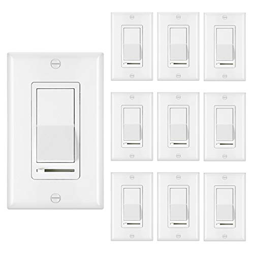 [10 Pack] BESTTEN Dimmer Light Switch, Single-Pole or 3-Way, 120V, Compatible with Dimmable LED, CFL, Incandescent and Halogen Bulbs, Decorator Wall Plate Included, UL Listed, White
