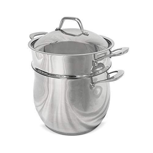 Fortune Candy 10-Quart Pasta Pot with Strainer Insert, Multi Cooker Cookware Set, 18/8 Stainless Steel, 3-Piece, Dishwasher Safe, Induction Ready, Silver