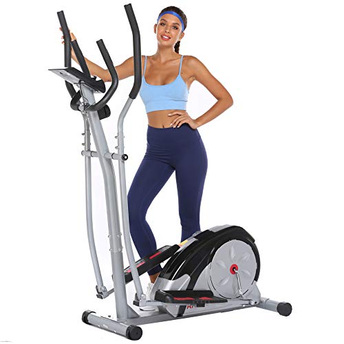 ncient Elliptical Machine Eliptical Exercise Machine for Home Use Elliptical Trainer Indoor Workout Fitness Machine Magnetic Smooth Quiet Driven Pulse Rate Grips (Silver)