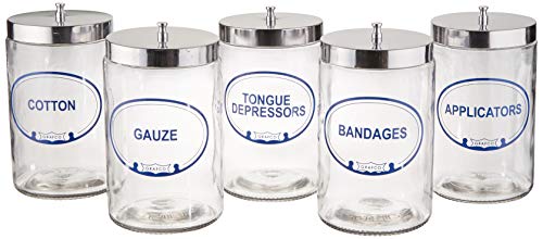 Glass Sundry Jars, Labeled Jars, Set of 5