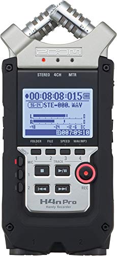 Zoom H4n Pro 4-Track Portable Recorder, Stereo Microphones, 2 XLR/ ¼“ Combo Inputs, Guitar Inputs, Battery Powered, for Stereo/Multitrack Recording of Music, Audio for Video, and Podcasting