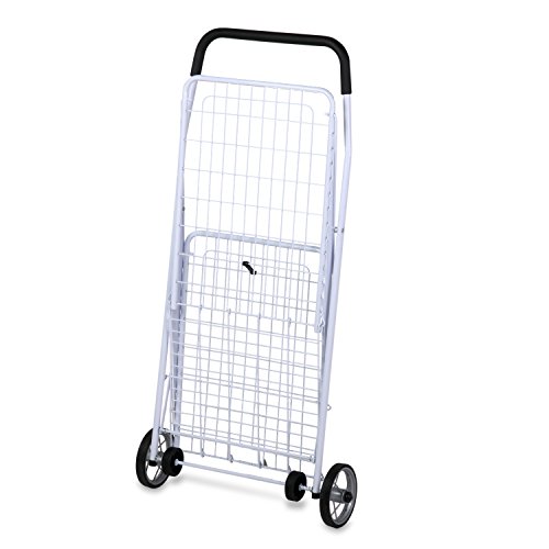 Honey-Can-Do CRT-01513 Large Folding Shopping Cart Rolling 4-Wheel Utility Wagon, White