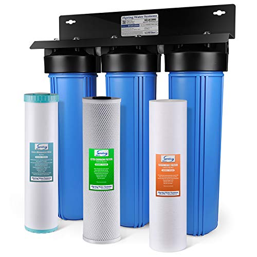 iSpring WGB32BM 3-Stage Whole House Water Filtration System w/ 20-Inch Big Blue Sediment, Carbon Block, and Iron & Manganese Reducing Filter