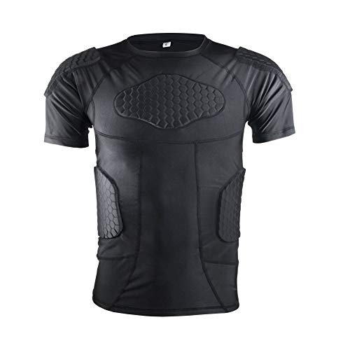Men's Padded Compression Shirt Protective Short Sleeve T Shirt Rib Chest Protector for Football Baseball Soccer Basketball Bike Rugby Paintball Snowboard Ski Volleyball Training-Adult