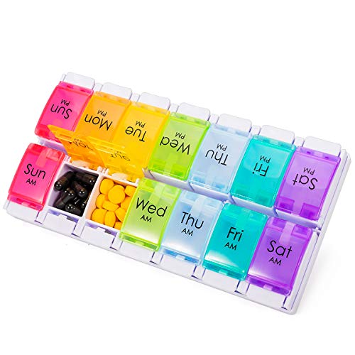 Weekly Pill Organizer 2 Times a Day - AM PM Pill Organzier 7 Days, Pill Box Organizer with Pop Open Button Design, BPA-Free Large AM PM Weekly Pill Cases Container for Medicine, Vitamins, Fish Oil