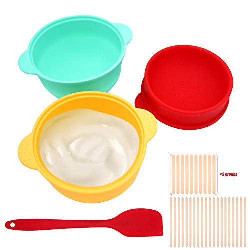 3 Pcs Replacement Wax Pot Set, Wax Warmer Replacement Pot, Removable Silicone Pot Wax Bowl, Waxing Warmer Accessory, Come with Spatulas and Wax Sticks for Hair Remover, 500 cc,14 oz (R+Y+B)
