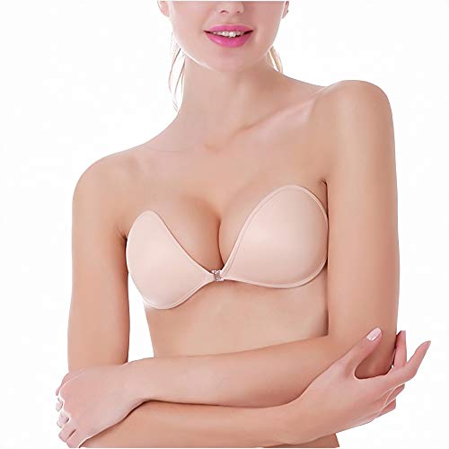 MITALOO Push up Strapless Self Adhesive Plunge Bra Invisible Backless Sticky Bras size C