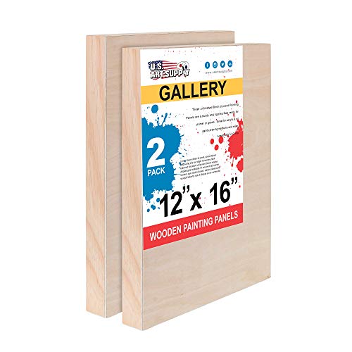 U.S. Art Supply 12' x 16' Birch Wood Paint Pouring Panel Boards, Gallery 1-1/2' Deep Cradle (Pack of 2) - Artist Depth Wooden Wall Canvases - Painting Mixed-Media Craft, Acrylic, Oil, Encaustic