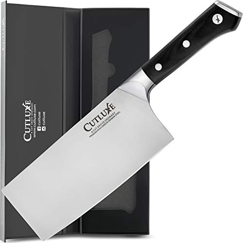 Cutluxe Cleaver Knife - 7 Inch Vegetable and Meat Butcher Knife - High Carbon German Steel - Full Tang Ergonomic Handle Design