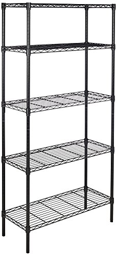 AmazonBasics 5-Shelf Adjustable, Heavy Duty Storage Shelving Unit (350 lbs loading capacity per shelf), Steel Organizer Wire Rack, Black,(36L x 14W x 72H)