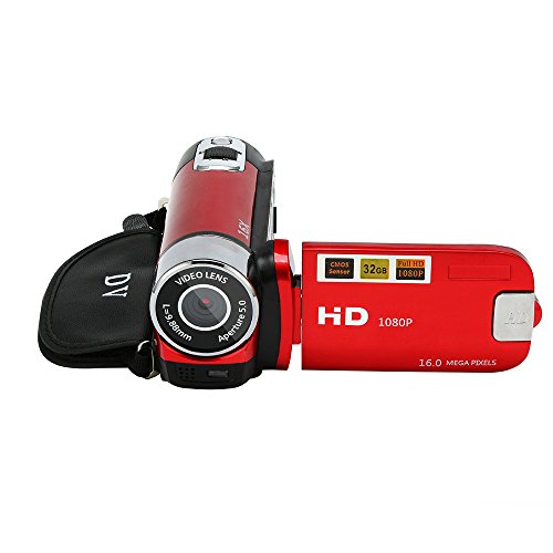 Full HD 1080P Video Camera Camcorder IR Night Vision Vlogging Camera Recorder 16X Zoom Camcorders YouTube Came (Red)