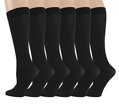6 Pairs Pack Women Stretchy Spandex Trouser Socks Opaque Knee High (Black)