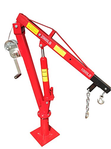 Prohoists 2000 Lb Davit Crane with Winch and Hydraulic Ram; Heavy Duty 360° Swiveling Davit with Up to 8Ft Lifting Arm; Boom Extends to 54”; Install on Dock for PWC, Garage Floor for Motors, Truck Bed
