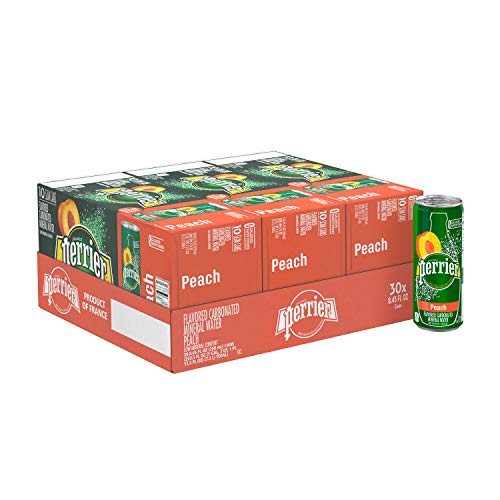 Perrier Peach Flavored Carbonated Mineral Water, 8.45 Fl Oz (30 Pack) Slim Cans