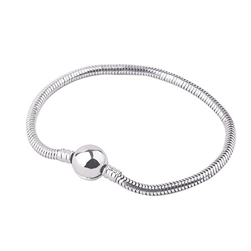 PandaHall Elite 1 Pack 7.5 Inches 3mm European Charm Bracelet Stainless Steel Snake Chain with Barrel Snap Clasp for Women and Girls Fits European Style Charm Beads