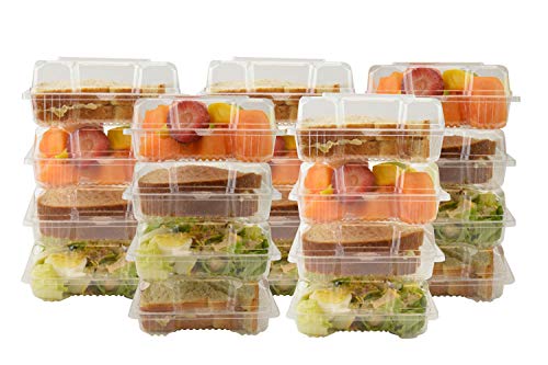 GJTr clear plastic square hinged food container bakery take-out to go boxes take out sandwich, salad, small deli and cake containers with lids for favors 6.09 in x 5.9 in x 2.49 in (25)