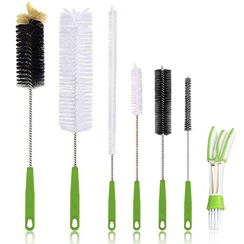 Long Bottle Cleaning Brush 17' Extra Long Brush for Washing Narrow Neck Beer, Wine, Kombucha, Water Bottles,Decanter, Narrow Neck Brewing Bottles, Flexible Bendable Brushes Household Cleaning (7Pcs)