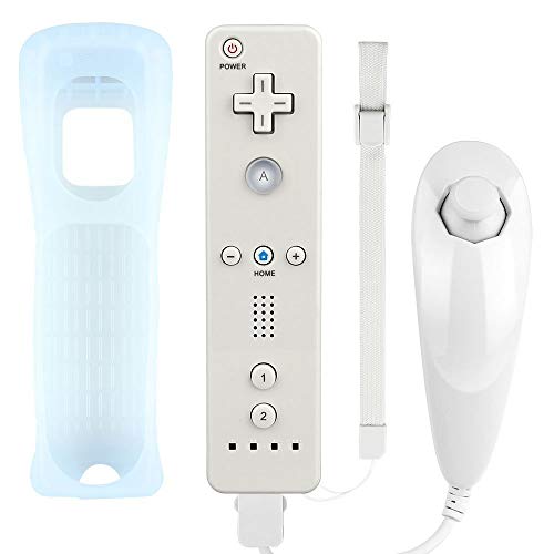 Wii Remote Controller and Nunchuck Controller Compatible for Nintendo Wii&Wii U Console - with Silicone Case and Wrist Strap (White)