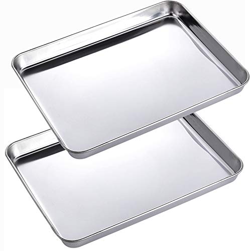 2 Pack Stainless Steel Tray Non Toxic Heavy Duty Thickening Pan for Kitchen Baking, Lab Instrument, Dental, Tattoo Medical Surgical Instrument, Pet Treatment, Cigarette Rolling, Jewelry Tools