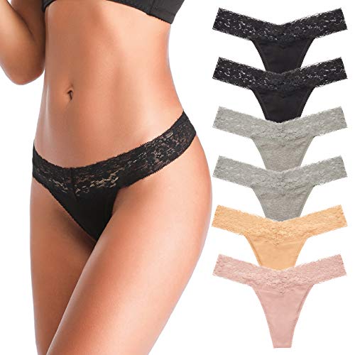 Underwear Women, T Back Low Waist See Through Panties Cotton Seamless Lace Thongs for Women