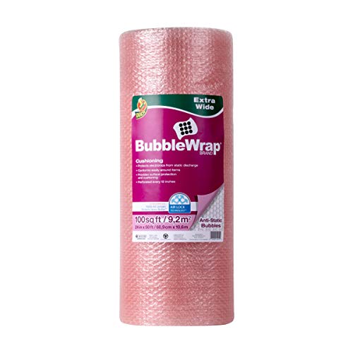 Duck Brand Anti-Static Bubble Wrap Cushioning, Extra Wide 24-Inch x 50-Feet, Pink (285793)