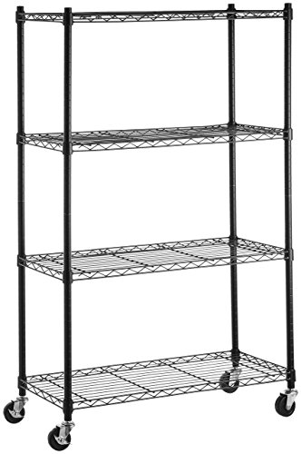AmazonBasics 4-Shelf Shelving Storage Unit on 3'' Wheel Casters, Metal Organizer Wire Rack, Black (36L x 14W x 57.75H)