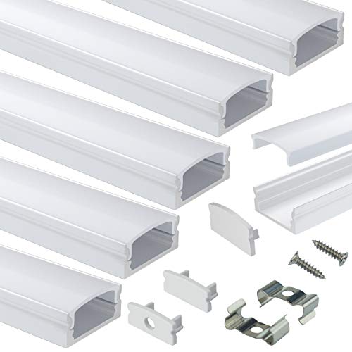 Muzata 6-Pack 3.3ft 9x17mm U Shape LED Aluminum Channel System with Cover, End Caps and Mounting Clips Aluminum Profile for LED Strip Light Installations Diffuser U1SW WW 1M, LU1