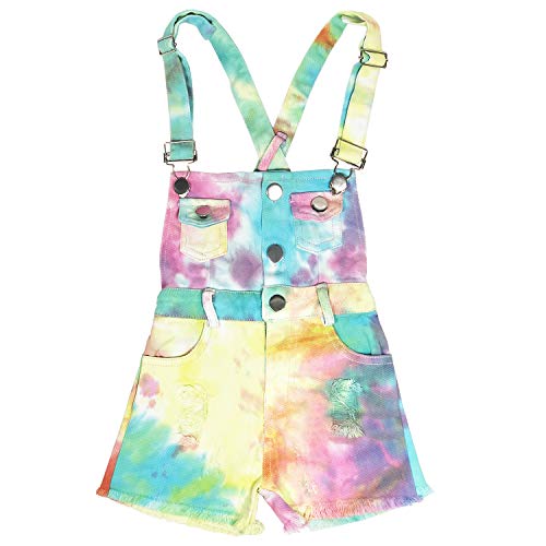 3-8T Little&Big Kids Girls Jumpsuit&Rompers Bib Overalls Colorful Tie-dye Shortalls Suspender Shorts Jeans Pants(6-7Years)