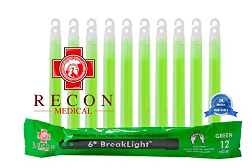 10 Pack (Green) Tactical BreakLights- Recon Medical, 6 Inch, Ultra Bright, First Aid Kit, Hexagon Shape, Ultra Bright Glow Sticks Emergency Light Sticks, Over 12 Hour Burn time…