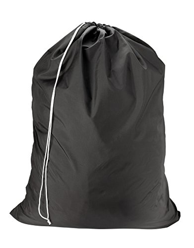 Nylon Laundry Bag - Locking Drawstring Closure and Machine Washable. These Large Bags Will Fit a Laundry Basket or Hamper and Strong Enough to Carry up to Three Loads of Clothes. (Black)