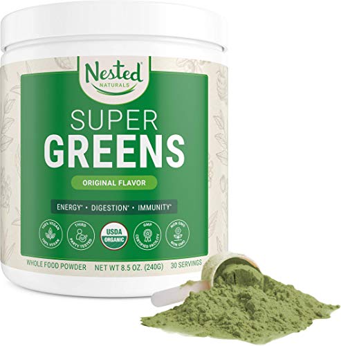 Super Greens | #1 Green Superfood Powder | 100% USDA Organic Non-GMO Vegan Supplement | 30 Servings | 20+ Whole Foods (Spirulina, Wheat Grass, Barley), Probiotics, Fiber & Enzymes (Original)