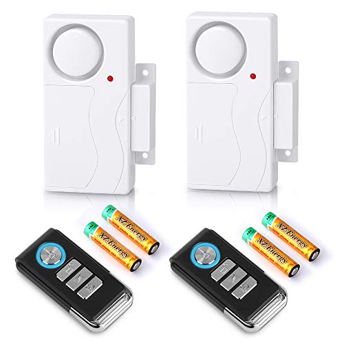 Wsdcam Door Alarm with Remote 2 Pack, Battery Included, 105 dB Loud Pool Door Alarm, Wireless Door Open Alarms Sensor for Dementia Patients Kids Safety Home Security