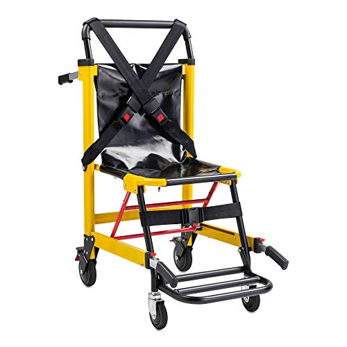 LINE2design EMS Stair Chair 70002-Y Medical Emergency Patient Transfer - 4 Wheel Deluxe Evacuation Chair - Ambulance Transport Folding Stair Chair Lift - Load Capacity: 400 lb. Yellow