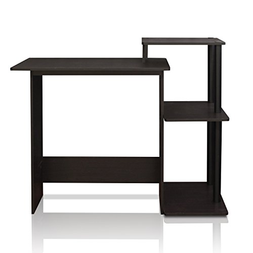 FURINNO Efficient Home Laptop Notebook Computer Desk, Square Side Shelves, Espresso/Black