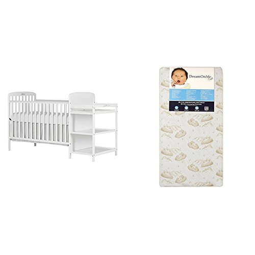 Dream On Me 4 in 1 Full Size Crib and Changing Table Combo with Dream On Me Spring Crib and Toddler Bed Mattress, Twilight
