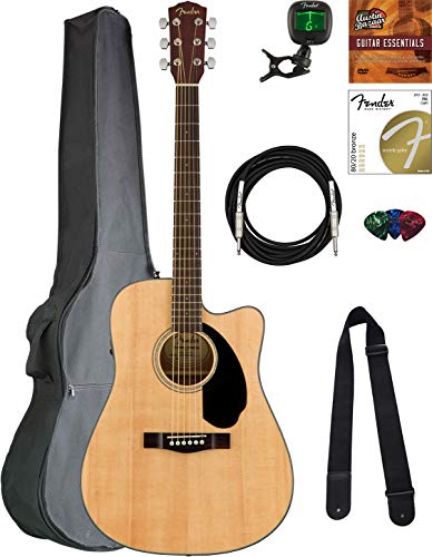 Fender CD-60SCE Dreadnought Acoustic-Electric Guitar - Natural Bundle with Gig Bag, Tuner, Strap, Strings, Picks, Austin Bazaar Instructional DVD, and Polishing Cloth