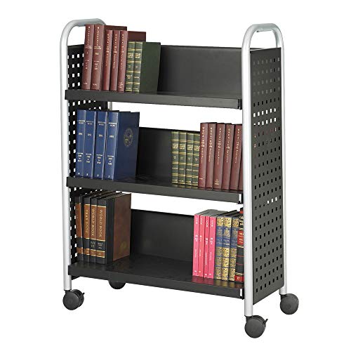 Safco Products Scoot Single-Sided Book Cart Black, Swivel Wheels, 3 Slanted Shelves